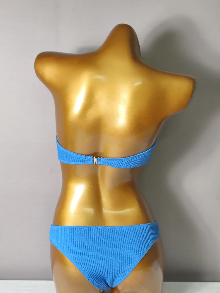 Однотонный синий купальный костюм для женщин бикини купальник с низкой талией