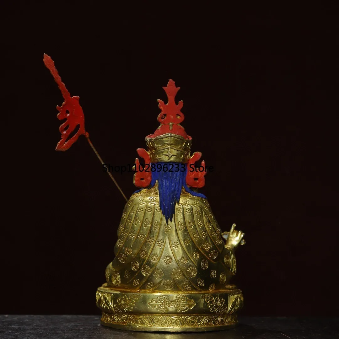 Тибетская латунь окрашенное лицо позолоченный лотос гуру арахиса сидячая статуя