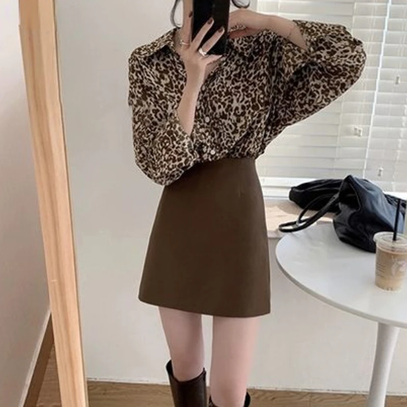 Рубашки женские осенние леопардовые в корейском ретро-стиле |