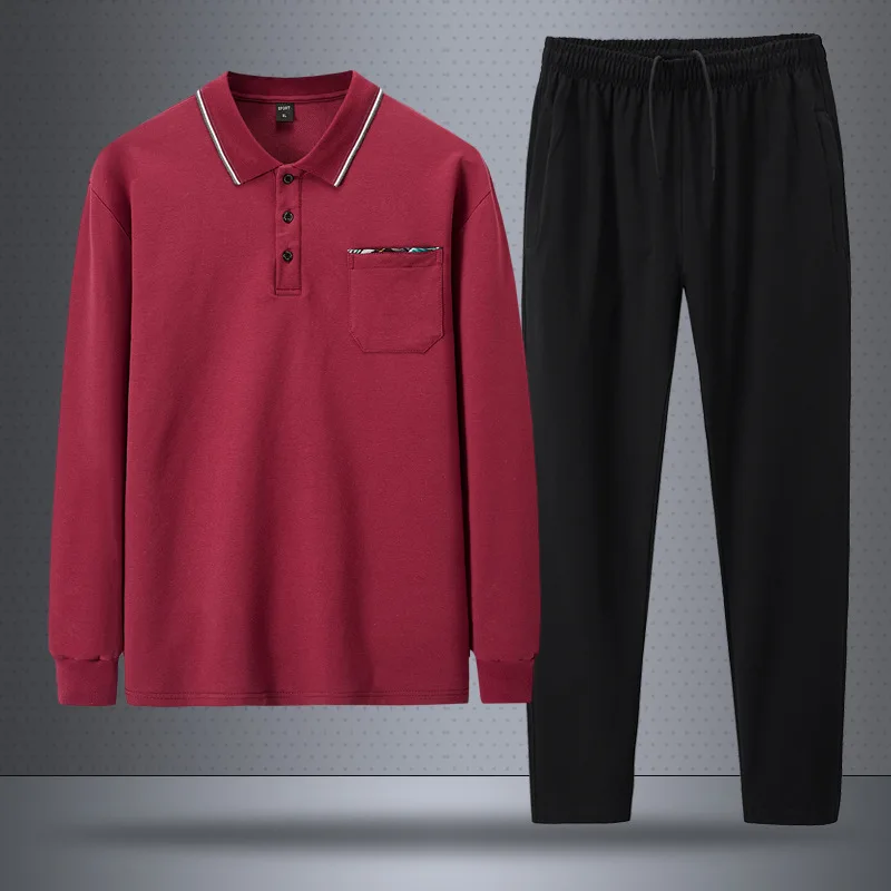 

2022Spring and Autumn Sports Cotton Long Sleeve Trousers Suit Men's LapelPOLOShirt Casual Two-Piece Suit