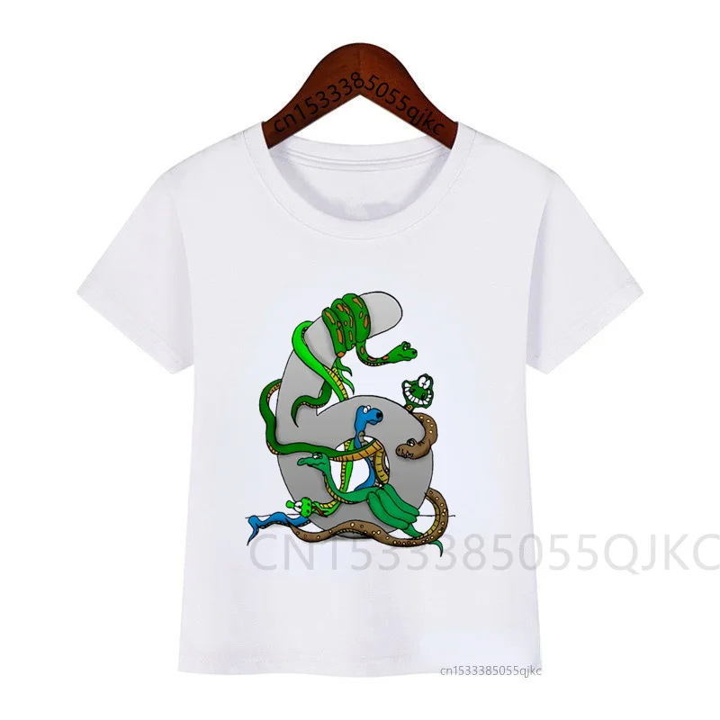 Детская футболка со змеиным принтом в виде кота и обезьяны |