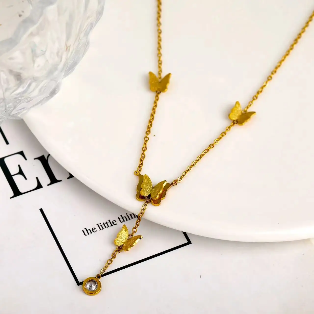 

Women Stainless Steel Necklace 14K Gold Plated Non-Fade Titanium Steel Neck Chain Girls Necklaces With Gold Nugget Pendant