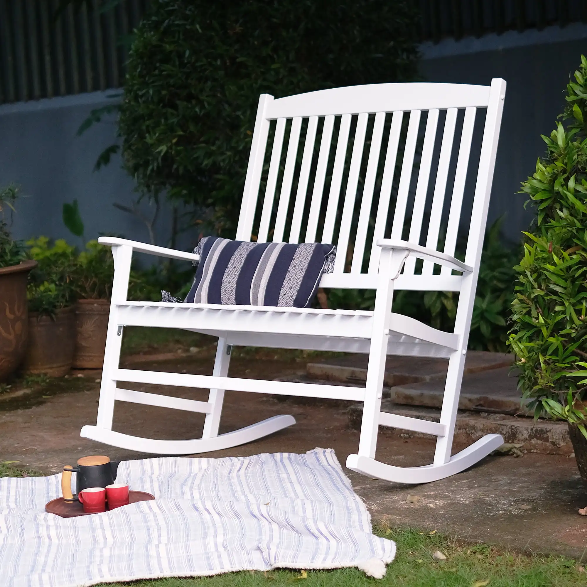 

Outdoor 2-Person Double Rocking Chair, White(Us Stock)