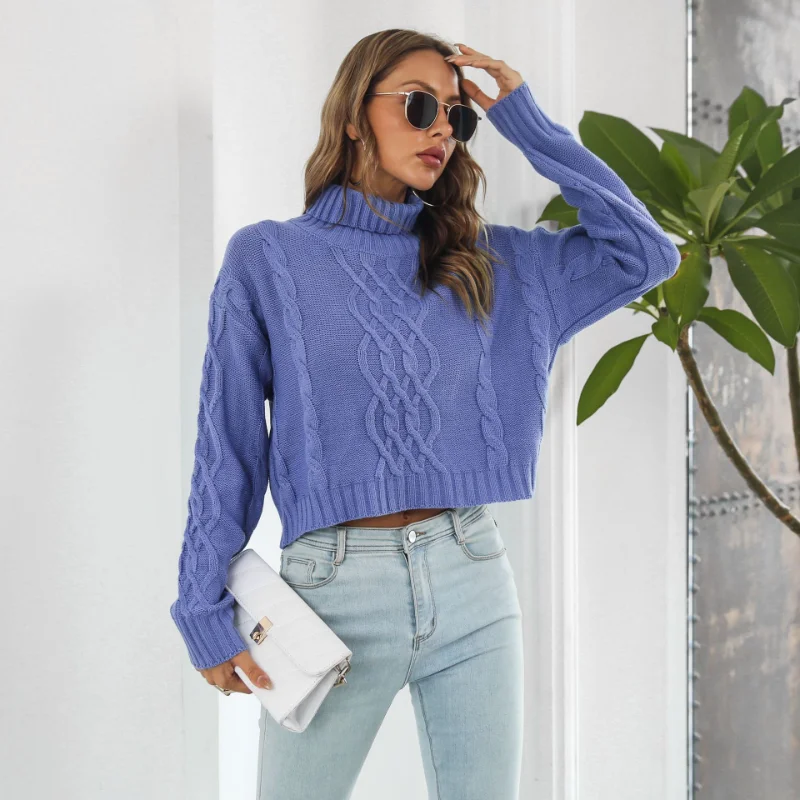 

Women's Turtleneck Sweater Twists Loose Pullover Streetwear Y2k Fashion Autumn Winter Long Sleeve Crop Top Knitwear Warm Sweater