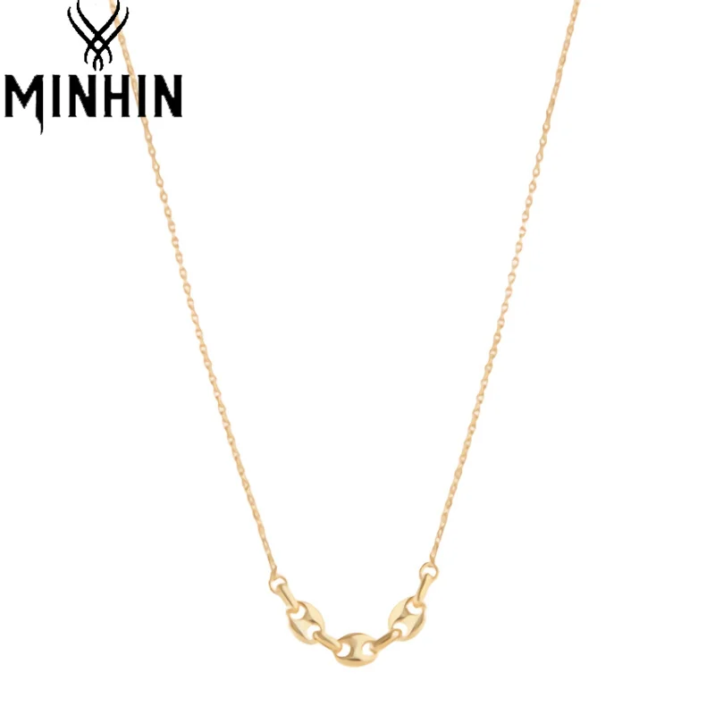 

MINHIN Anchor Link Chain Round Geometric Necklace Gold Color Stainless Steel Pendant Necklaces Party Jewelry Fashion Choker