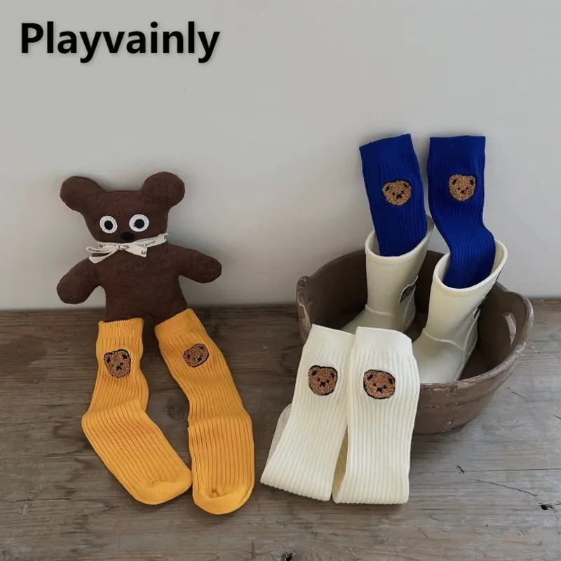 

Носки для маленьких мальчиков и девочек, носки из хлопка средней длины с вышивкой из мультфильма, Детские эластичные носки, носки унисекс E357