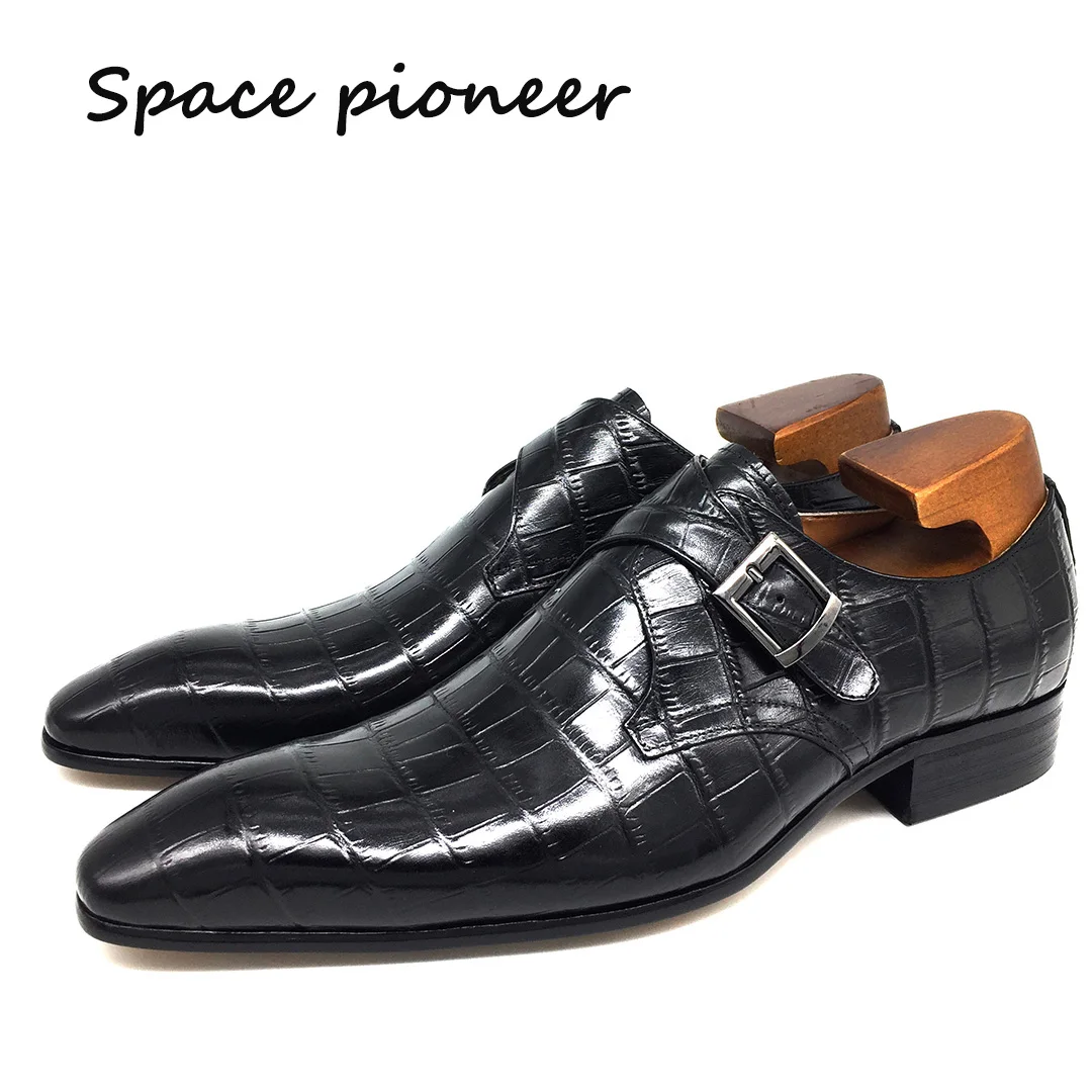 

Autumn Mens Leather Loafers Gentleman Wedding Party Casual Slip On Formal Shoes Black Brown Monk Strap Men Dress Shoes