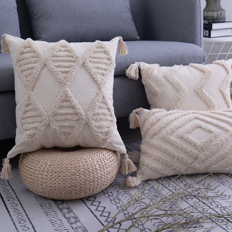 

Bohemia Tassels Cushion Cover 45x45cm/30x50cm Beige Pillow Cover Handmade Square boho living Room Bed Room Home Decoration