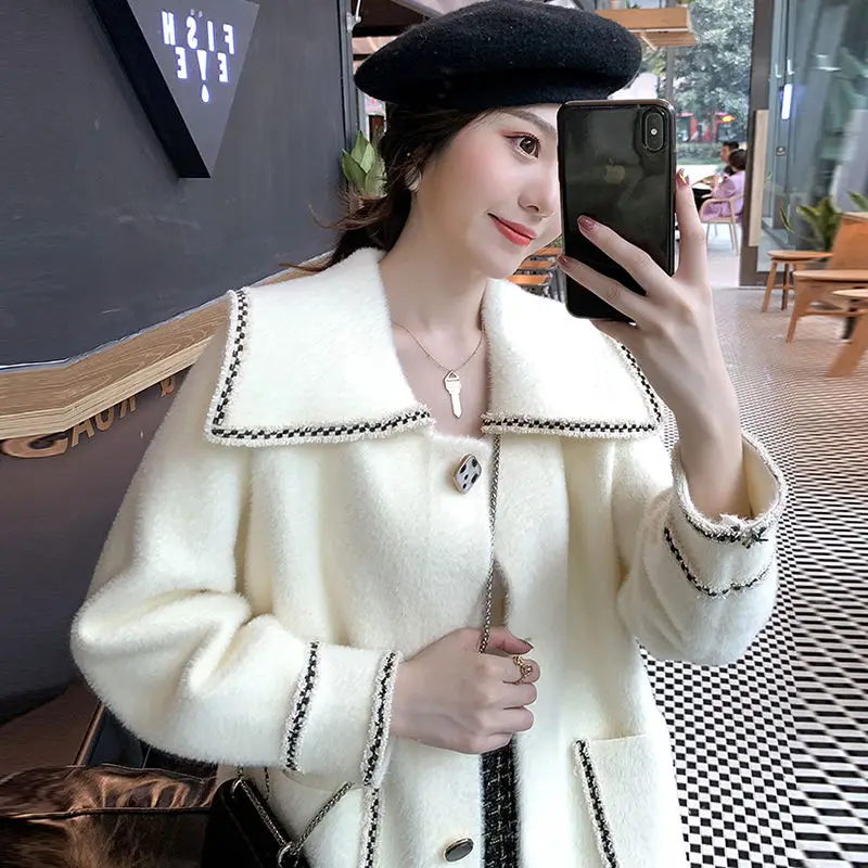 

Women Autumn Winter Imitated Mink Cashmere Coat Female Casual Loose Soft Wool Coats Ladies Vintage Fashion Outerwears Oversized