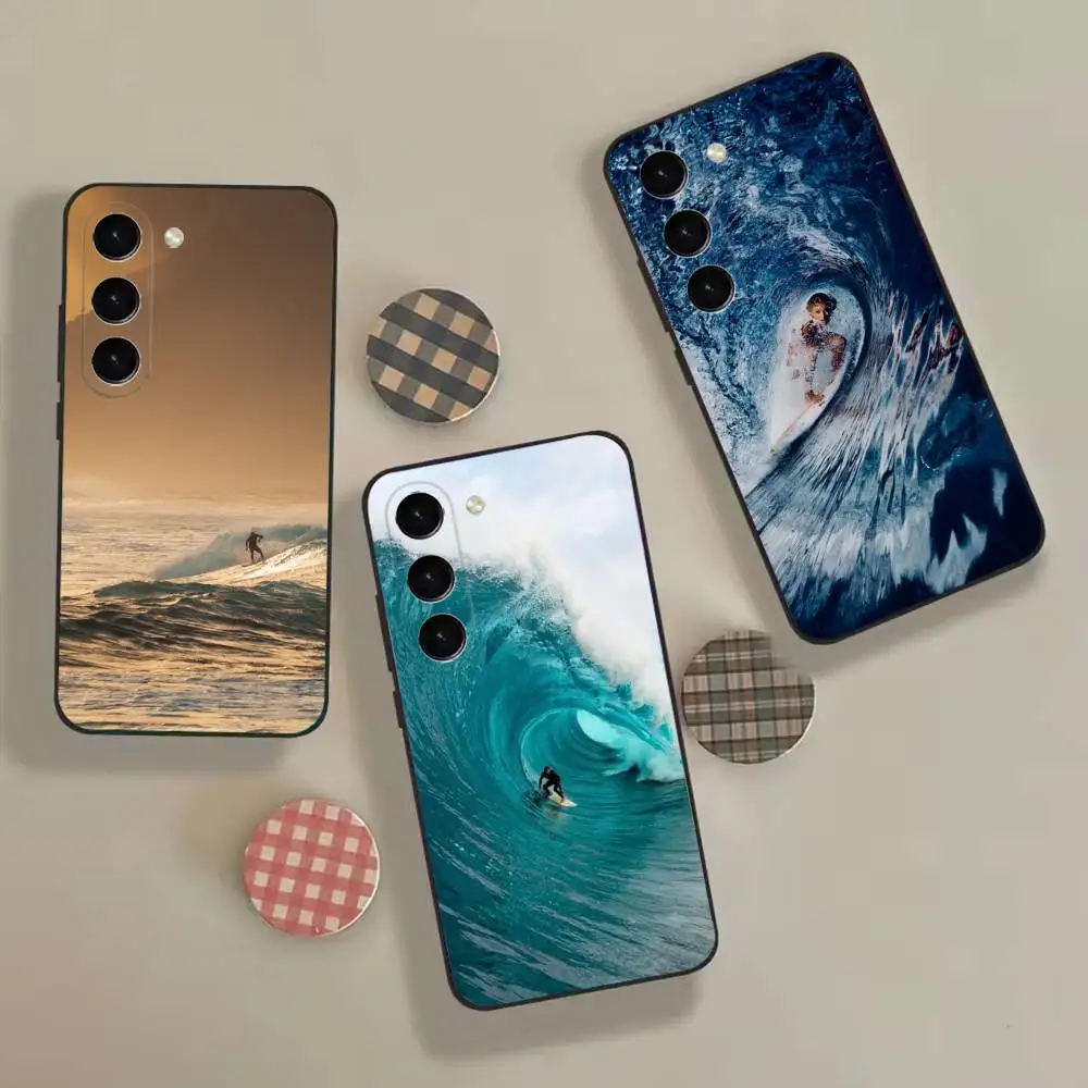 Фото Мягкий черный чехол для телефона S-Surf Beach R-Rips C-Curls для Samsung Galaxy A 73,72,51,53,52,71,22,5G,Note,J7,8,9 №1