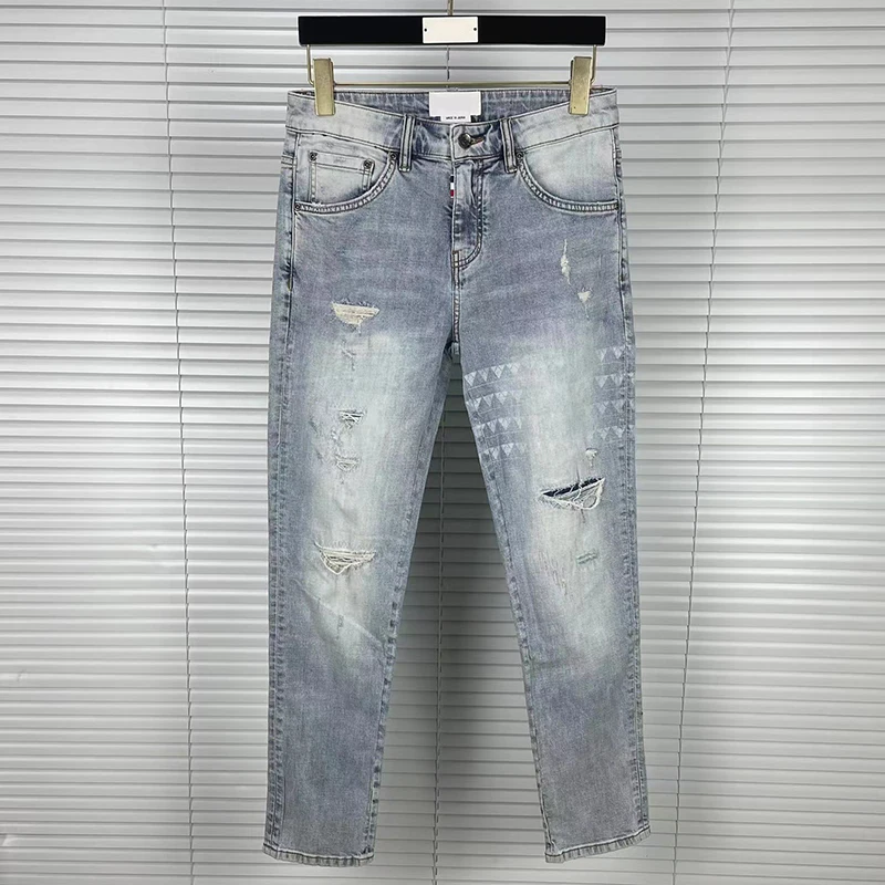 

TB THOM Men's Jeans Korean Street Wind Hip-Hop Frayed Hole Trendy Denims Trousers Fashion Brand Washed Cotton Denim Pants