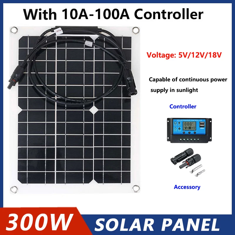 

30W-500W Flexible Solar Panel 12V Battery Charger Dual USB With 10A-60A Controller Solar Cells Power Bank for Phone Car Yacht RV