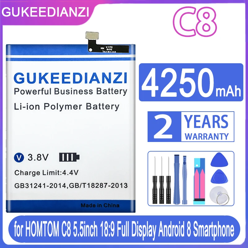 Сменный аккумулятор GUKEEDIANZI C 8, 4250 мАч для смартфона HOMTOM C8, 5,5 дюйма, 18:9, Android 8, Android 8, с бесплатными инструментами
