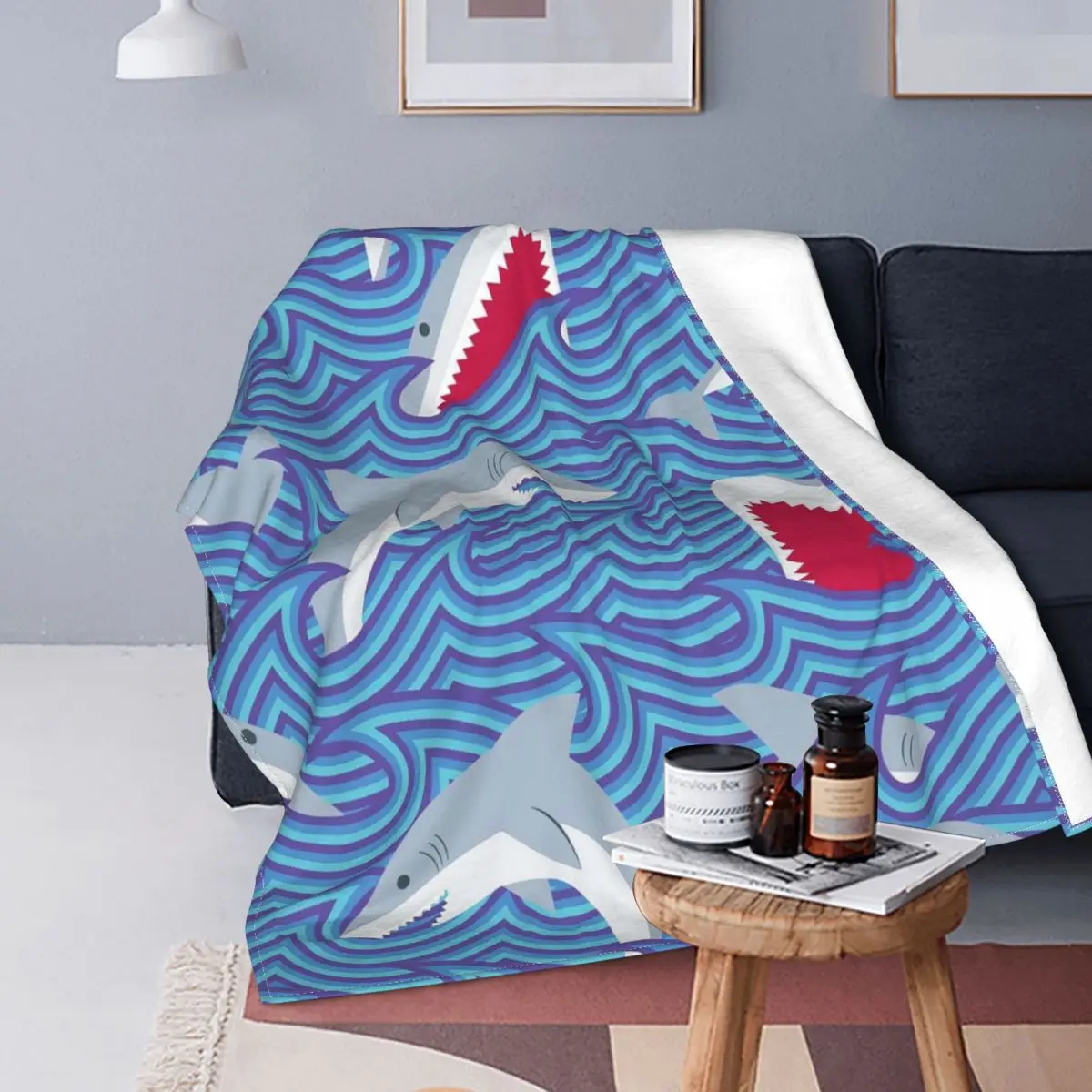 

Cute Shark Blanket Velvet Spring Autumn Marine Animal Portable Super Warm Throw Blanket for Bed Couch Plush Thin Quilt