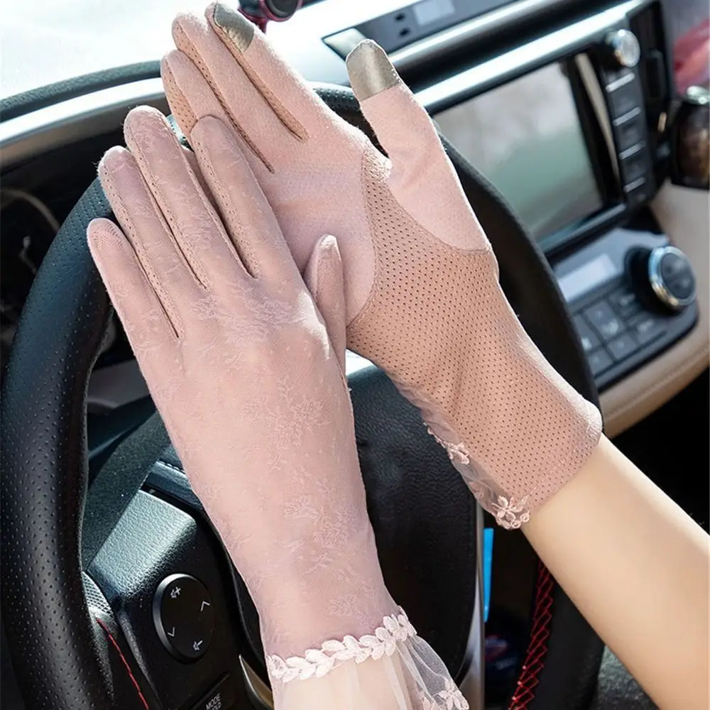

Женские Дышащие Нескользящие тонкие солнцезащитные перчатки для сенсорного экрана кружевные перчатки для вождения