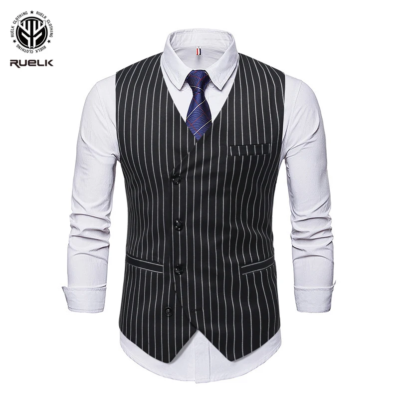 

Suit Vest Men Business Casual Vest Herringbone Gilet Fitness Sleeveless Wedding Waistcoat Men Striped Print Single-breasted Vest