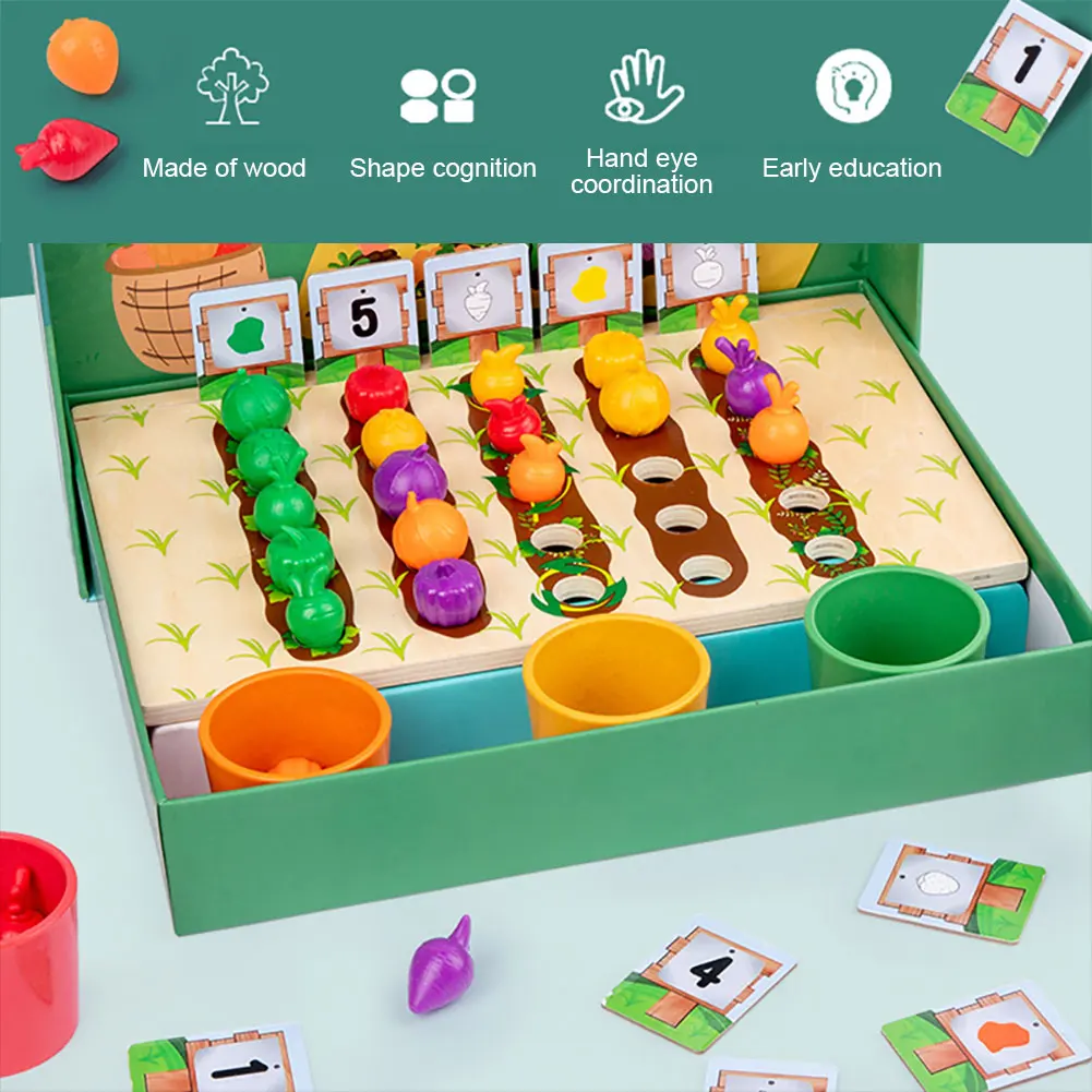

Montessori Fruits Vegetables Matching Sorting Educational Toys Wooden Farm Counting Pretend Play Learning Resources Set for Kids