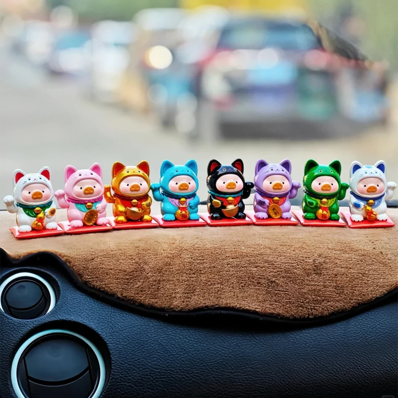 Фото Коллекционные игрушки-сюрпризы серии Lulu The Piggy Lucky Cat: милые аниме-фигурки, куклы-кошки удачи, настольные украшения, подарки №5