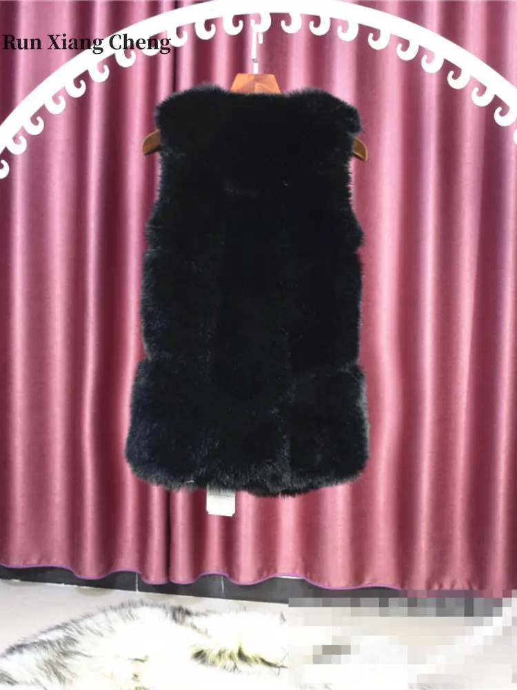 2023 Women's Mid-Long Faux Fox Fur Vest Factory Wholesale Winter Korean Version Keep Warm Sleeveless Overcoat for Urban Style