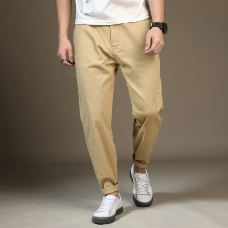 

Men Cotton Slim Fit Chinos Spring Summer 2022 New Casual Pants Stretch Khaki Fashion Trousers Pentalon Homme Male Clothing