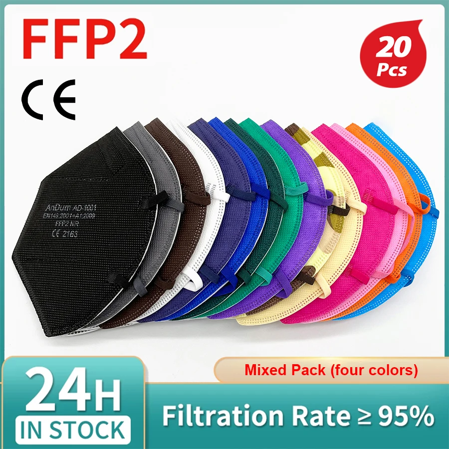 

20pcs 5-Layer FFP2 Filtering Mixed in Four Colors at Random Face Mask Multifunction Dust-Proof PM2.5 Respirator Protective Masks