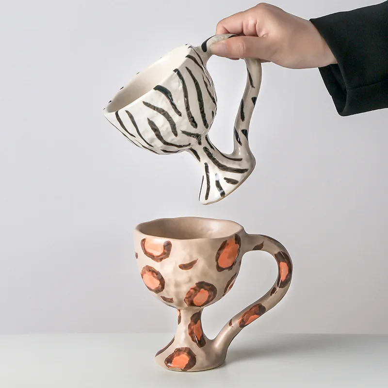 

Irregular Goblet Leopard Mug Medieval Hand-painted Coffee Cup Dessert Ceramic Cup