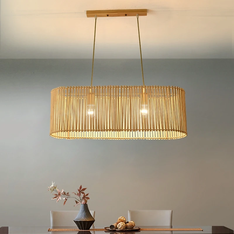 

Nordic Pure Natural Rattan Pendant Light Modern Simple Stripe Lamp for Bedroom Study Kitchen Dining Table Decoration Chandeliers