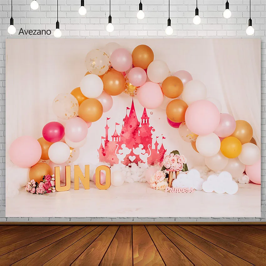 

Avezano Photography Background Arched Balloon Castle Girl 1st Birthday Portrait Cake Smash Princess Backdrops Photo Studio Props