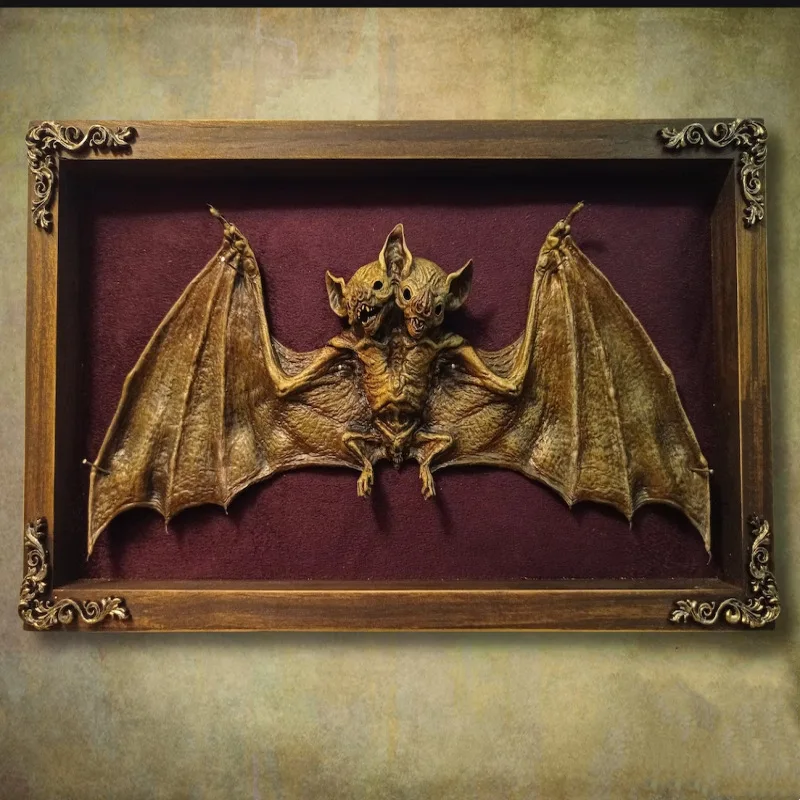 

Cursed Items - Dead Fairy Shadow Box Display Two-headed Bat Wooden Decoration Home Decor Ornaments