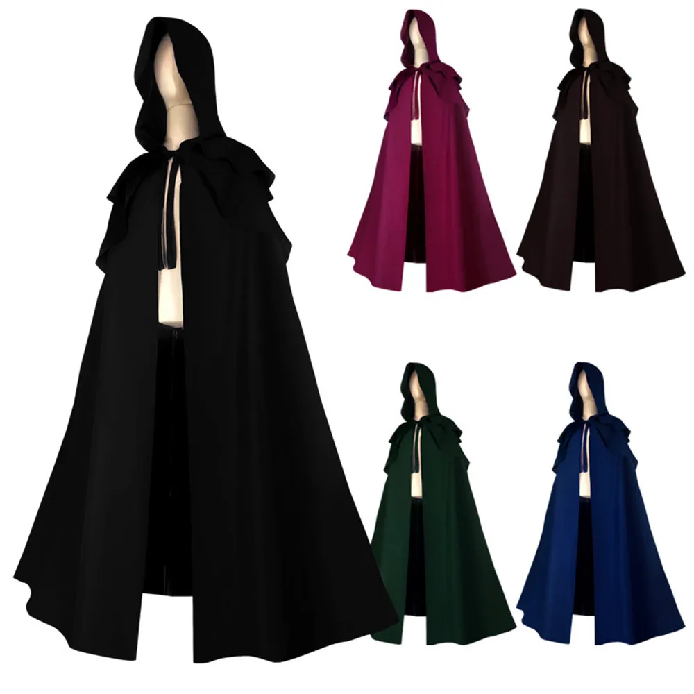 

Men’s Medieval Renaissance Hooded Coat Retro Wizard Priest Jackets For Female Vintage Gothic Halloween Cosplay Costumes