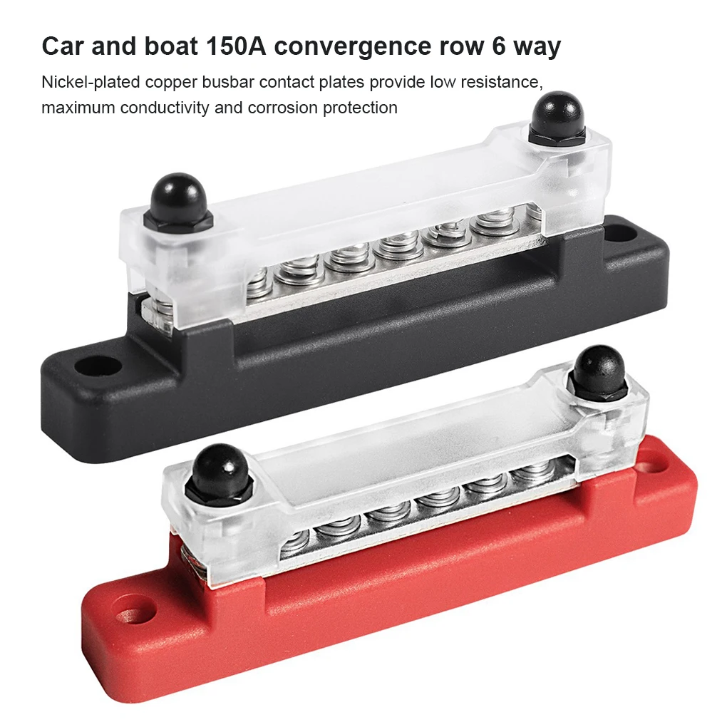 

2 Pieces Car Truck AC 300V 130A 6-way Bus Bar Stainless Steel Power Distribution Terminal Block Accessories Replacing Parts