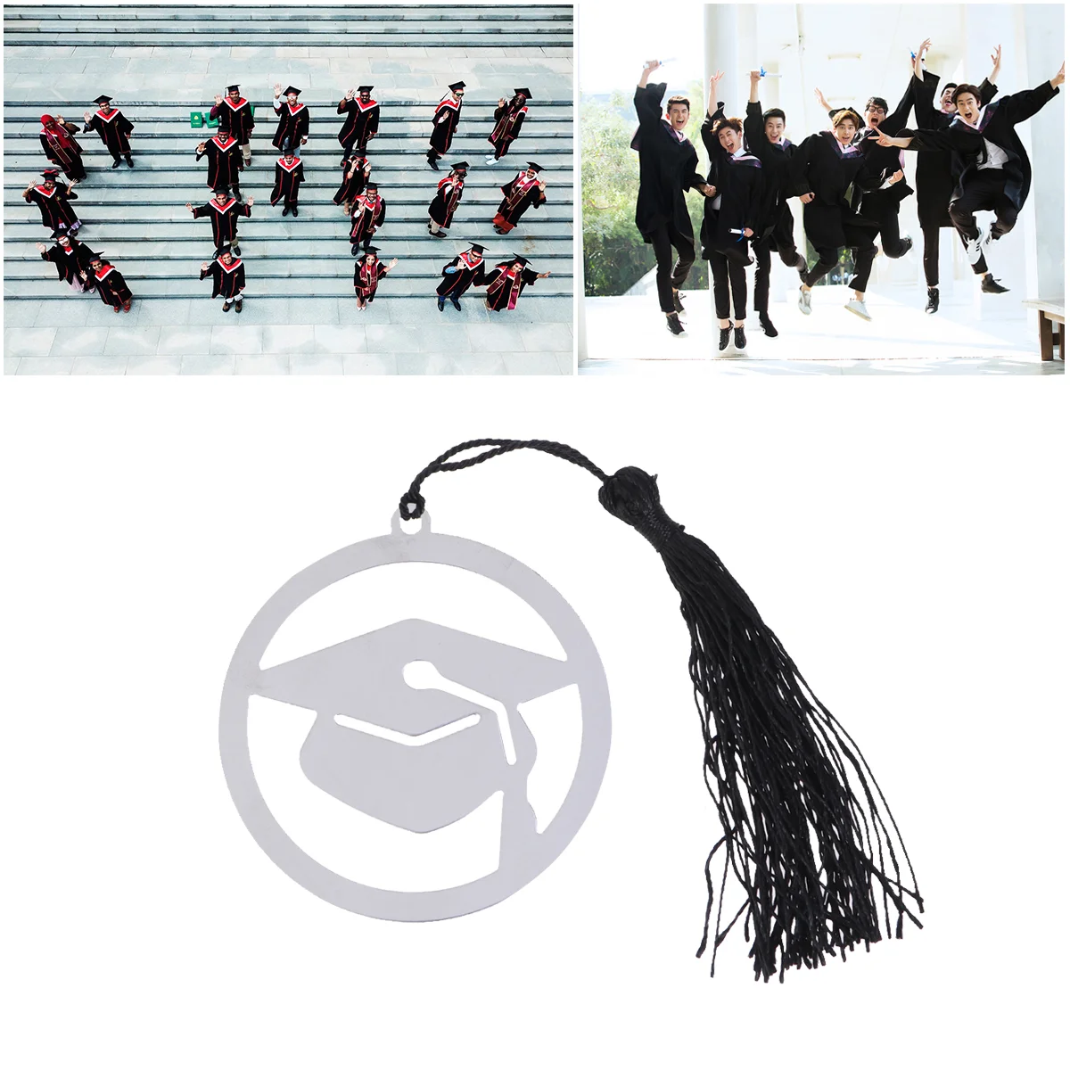 

Bookmarks Stainless Steel Doctoral Shaped Bookmarkers Page Markers with Black Tassel for Students Read Lovers Writers