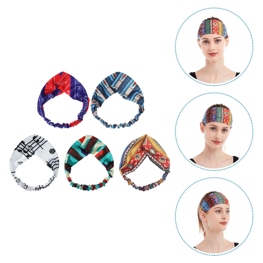 

5pcs Elastic Sports Headbands Sports Head Wraps Yoga Headbands Sports Supplies