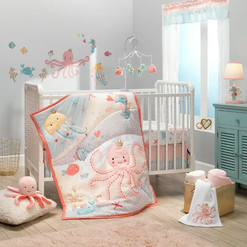 

Ocean 3-Piece Pink/Gray/Yellow Crib Bedding Set