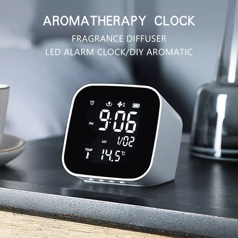 

NEW Oil Diffuser Alarm Clock Temperature Snooze Function Aromatherapy Humidifier with LED Night Lights Home Decor