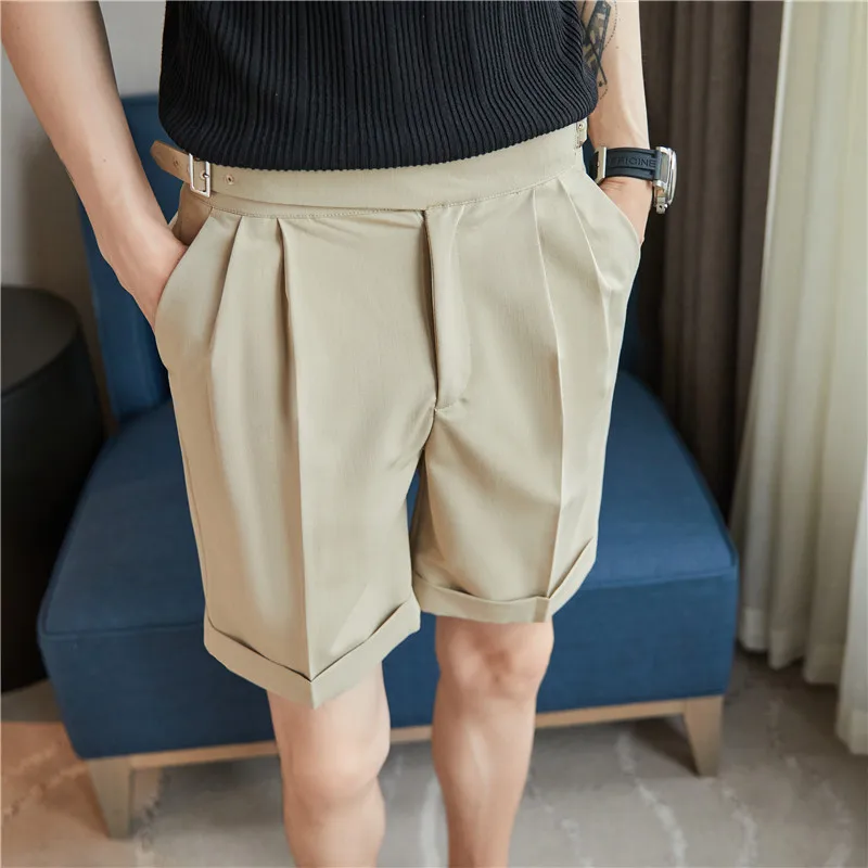 2022 Men Breathe Cool Streetwear Short Korean Pleated Shorts Men Summer White Shorts Bermuda Work Wear Clothes 29-36