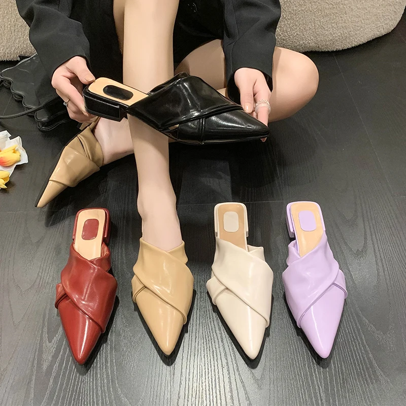 

Мюли женские летние с острым носком, Роскошные туфли на плоской подошве, пикантные, сланцы, для улицы, 2023