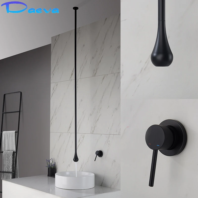 

Hang Ceiling Basin Faucet Solid Brass Wall Mounted Bathroom Water Drop Mixer Tap Bathtub Faucet Matte Black Chrome Gold Brushed