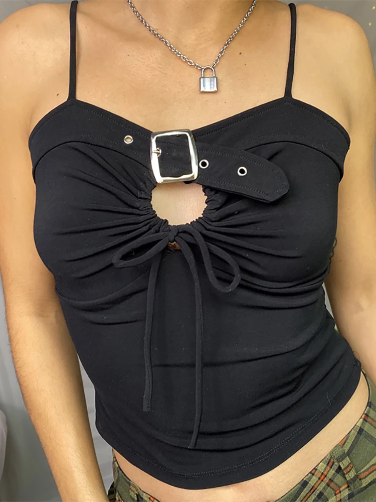 Готический гранж Goth Dark металлическая пряжка пэчворк Camis панк черный для женщин