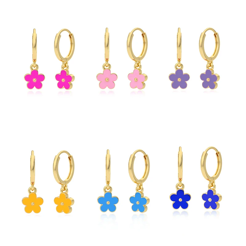 

New Fashion Lovely Macaron Color Enamel Flowers Hoop Earrings for Women INS Style Dangle Earring Jewelry Pendientes Wholesale