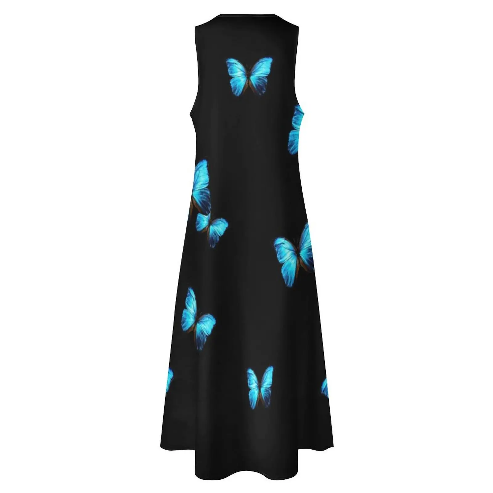 Ужин Синие бабочки на черном фоне Длинное платье Эстетическая одежда летняя