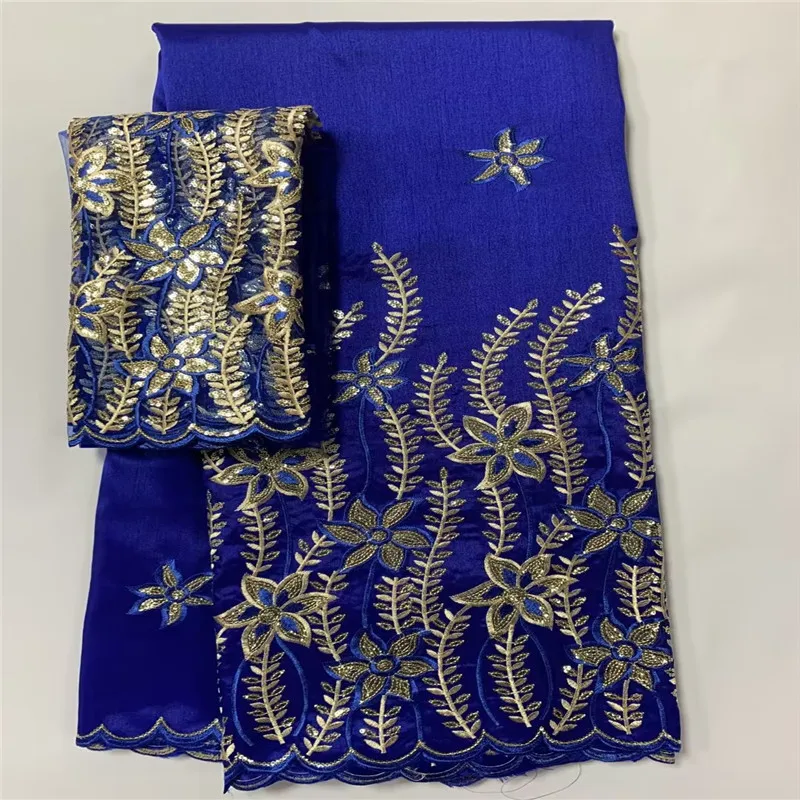 

High Quality 5+2 Yards African George Lace Fabric With Net Blouse Sequins And Stones Embroidered George Lace Fabric LXE033001