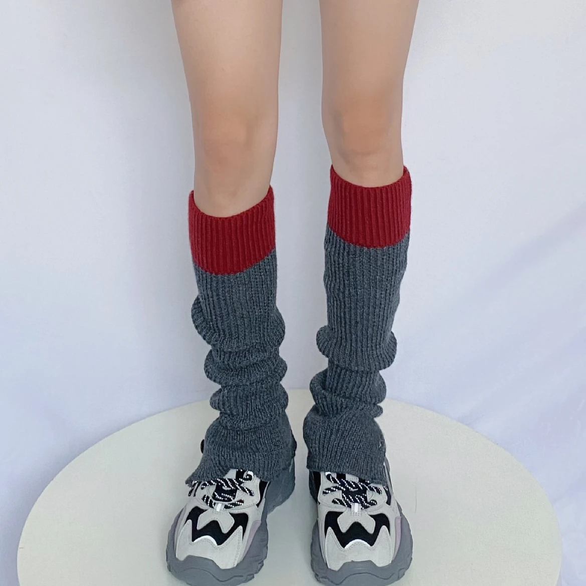 

Japanese Lolita Socks Goth Patchwork Knitted Socks Girl Leg Warmers Women JK Kawaii Socks Harajuku Winter Boot Cuffs Legs Cover