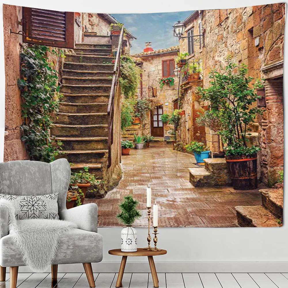 

European-Style Garden Courtyard Wall Hanging Tapestry Art Decoration Blanket Curtain Hanging Bedroom Living Room Decoration