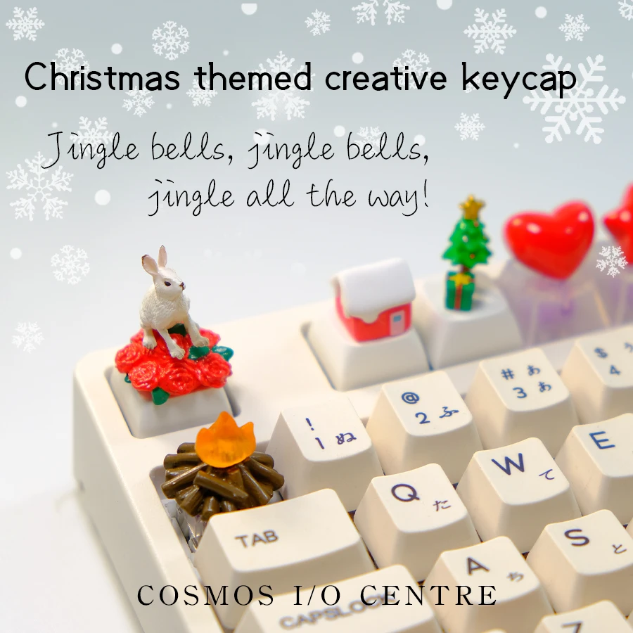 

Cosmic peripherals Christmas gifts Creative keycaps Red green festival boyfriend and girlfriend decorations Snow house roses