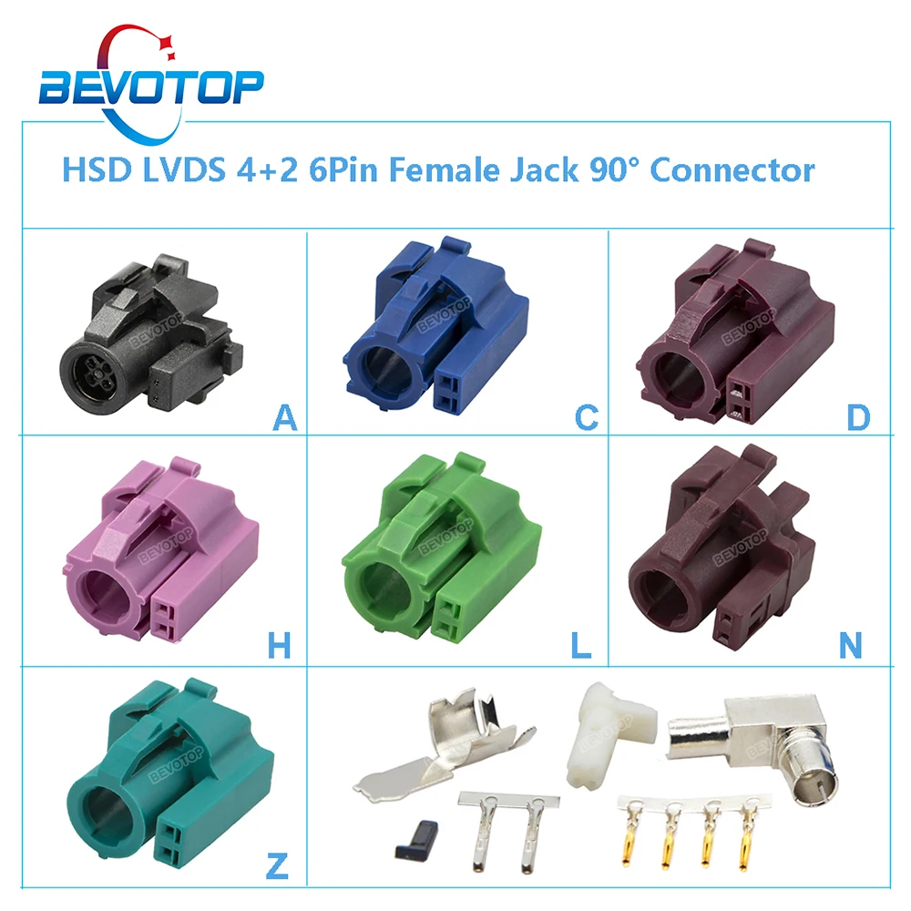 

4+2 6Pin HSD Connector Code A/B/C/D/E/F/G/H/J/K/L/Z Right Angle 90° Female Jack LVDS Connectors for Dacar 535 4 Core Cable
