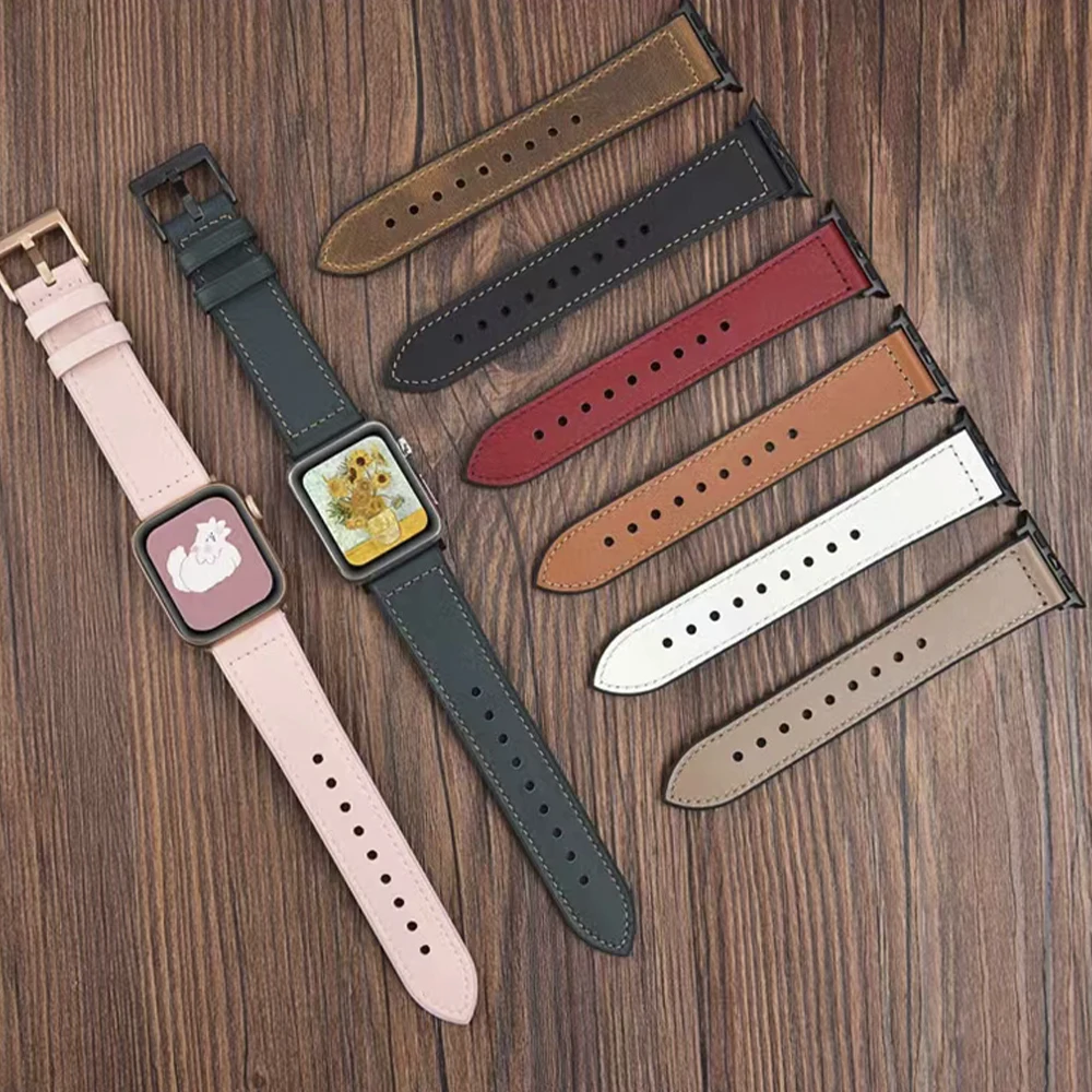 Leather Silicone Strap for Apple Watch Ultra 87654SE Replacement Bracelet Wristband for iWatch 49mm 45mm 41mm  44mm 40mm 42 38mm