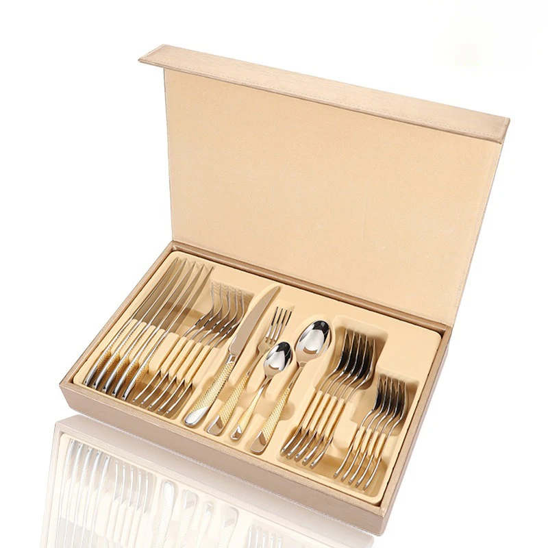 

Nordic Tableware Stainless Steel Knife Fork Spoon Dinnerware 24 Piece Set Cutlery Tableware Zero Waste Flatware Set Gift