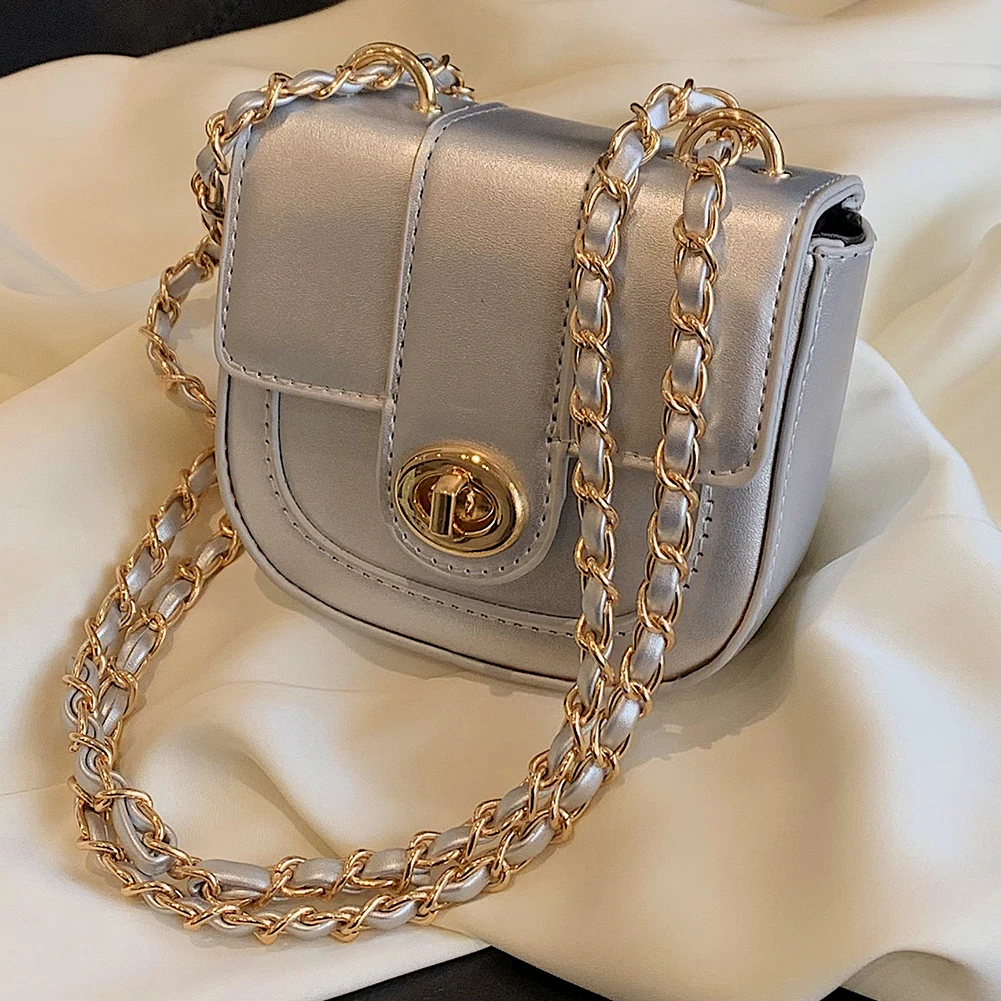 

Mini Silver Cute Leather Crossbody Bags for Women Luxury 2023 Y2k Fashion Female Chain Handbags and Purses Daily Commute Bag