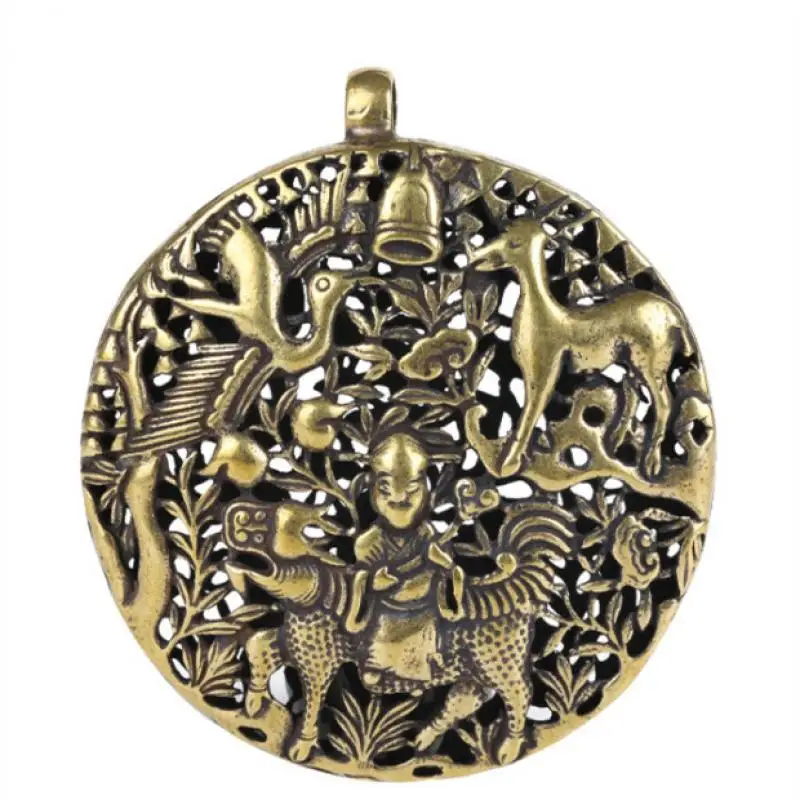 

Old Collect China Pure Brass Handmade Hollow Out Kirin Child Statue Pendant
